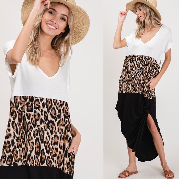 SALE New Cheetah Color Block Dress S - 3XL - Picture 3 of 9